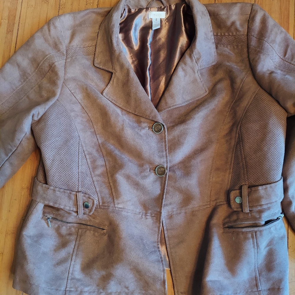 Chico's Kinsley vegan suede jacket tan brownish stylish design xxl sz4